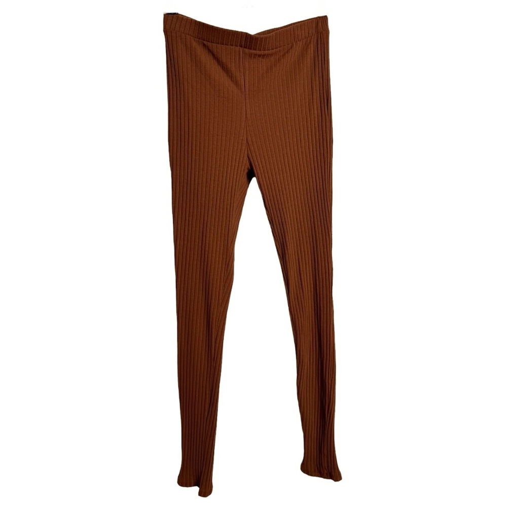 Fashion Nova 2 Piece Long Poet Sleeves Ribbed Brown Crop Top and Pants - Picture 9 of 15